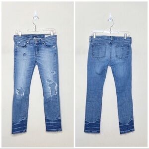 Rag & Bone Crop Skinny Jeans Raw Hem Distressed